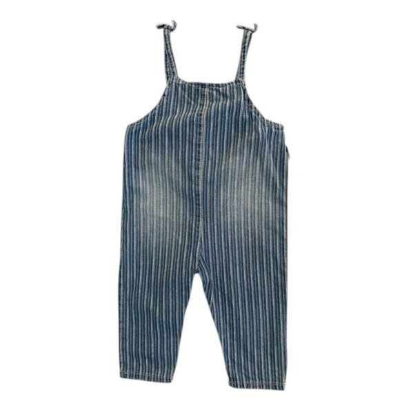 OM Love Striped Denim Ruffle Overalls Size 12-18 Months - Picture 2 of 8